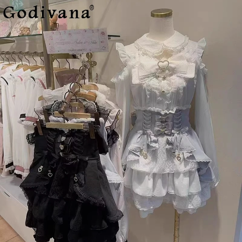 

Новая женская блузка Liz на весну-лето, с открытыми плечами, длинными рукавами, в стиле Лолита, с милым бантом, шифоновая рубашка-топ 2026