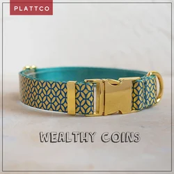 PLATTCO unique design dog collar print WEALTHY COINS pattern and high-quality gold buckle size 5 PDC305YG