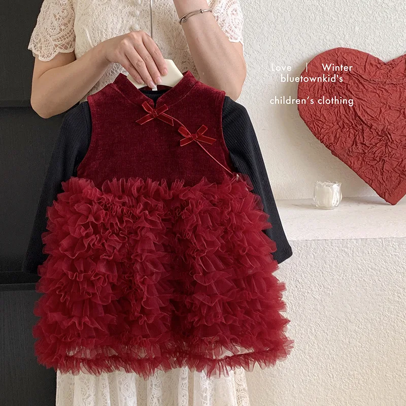 

Girls Dress Autumn and Winter Fleece-Lined Vest Dress2025Base Shirt Children's Stylish Fashionable Dress