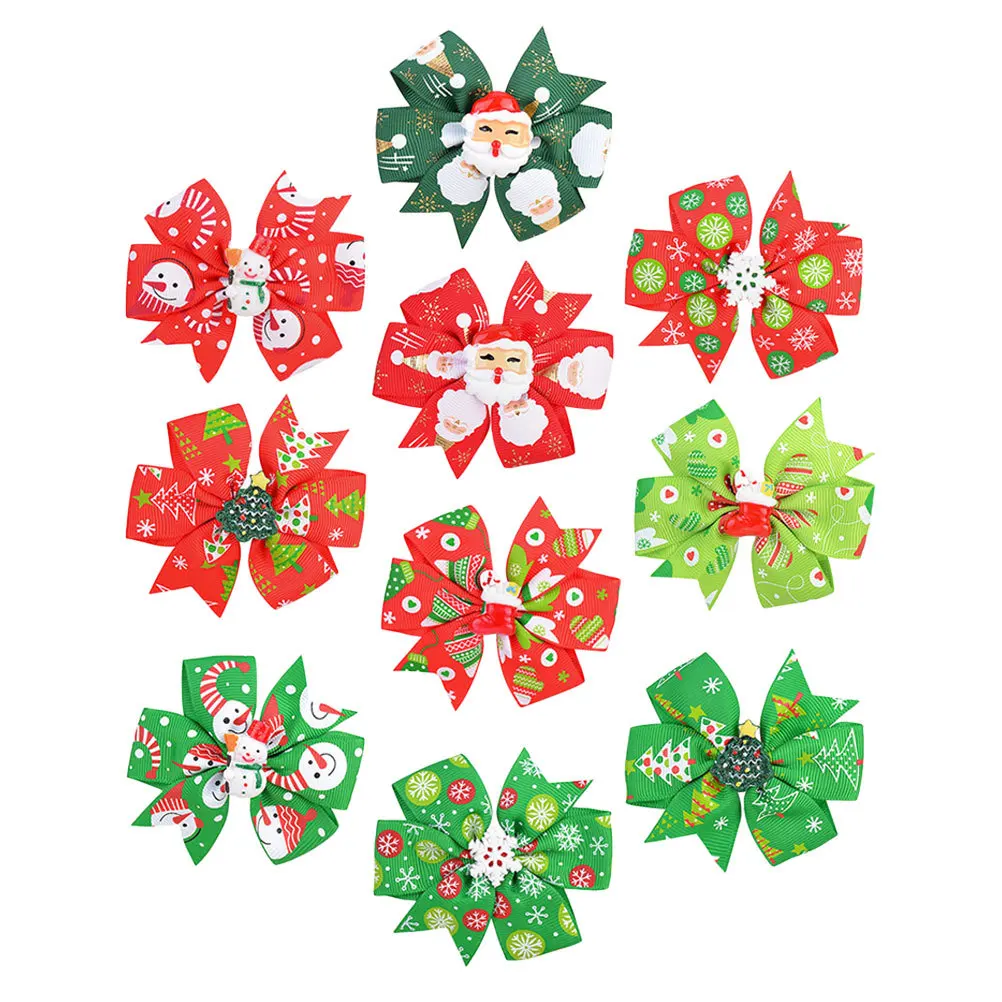 

10Pcs Holiday Bow Hair Clips Christmas Barrettes for Baby Girls Kids Hairpins Festive Party Accessories Gift Hair Bow Clip