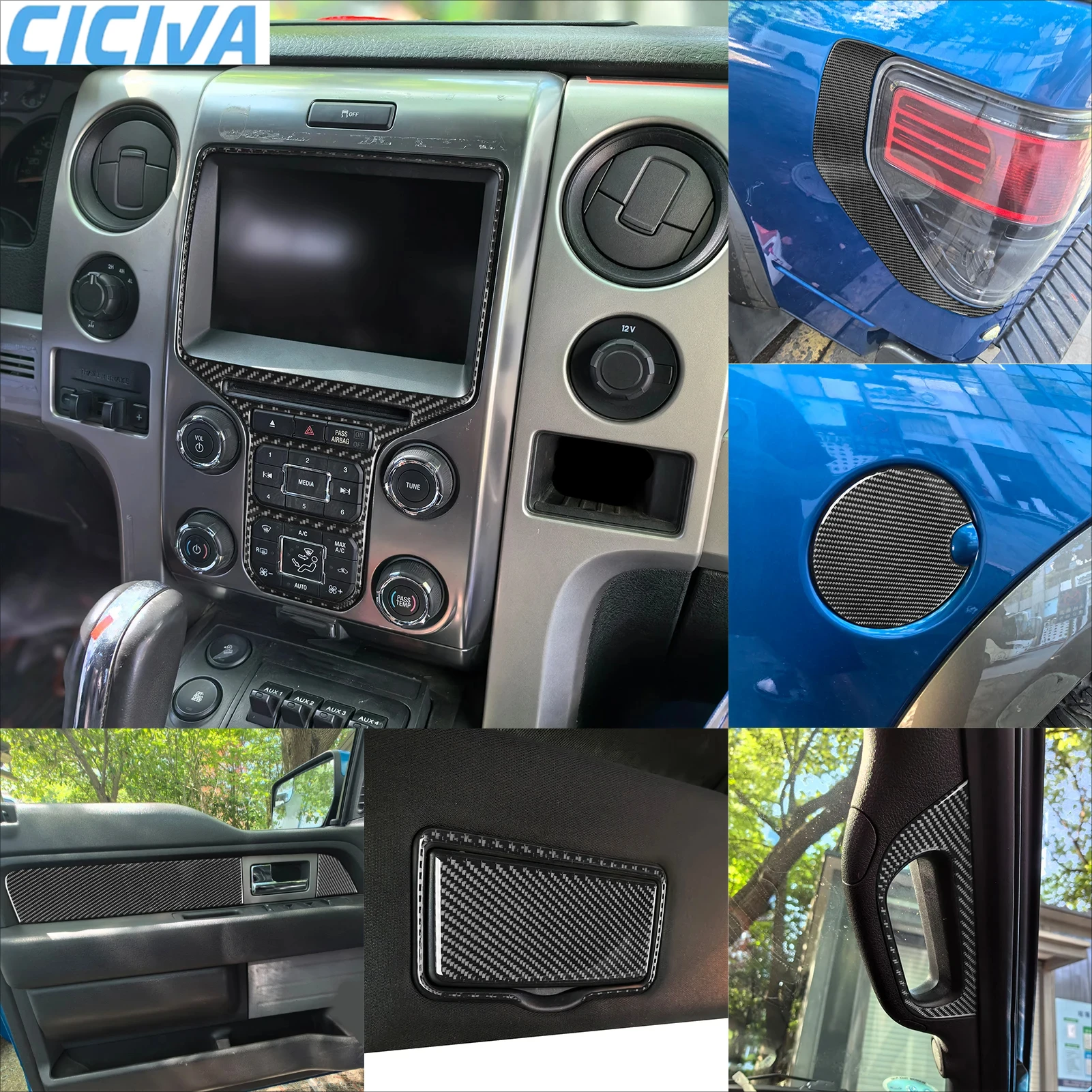 

For Ford F150 Raptor 2009-2014 Accessories Interior Carbon Fiber Dashboard Window Lift Headlight Switch Cover Stickers Trim