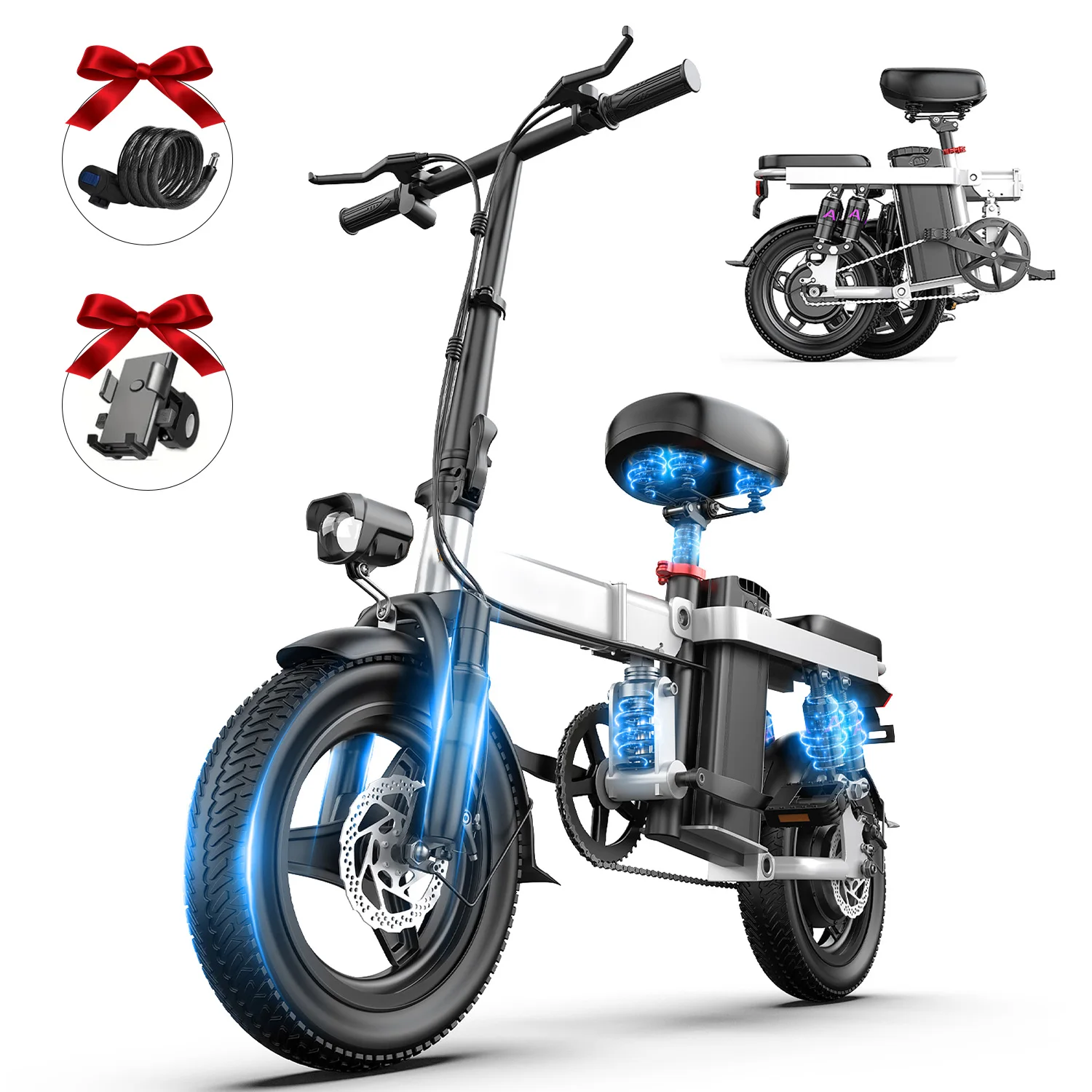 400W motor, foldable adult electric bicycle, maximum speed of 25km/h, front rear mechanical disc brakes, handlebar accelerator,