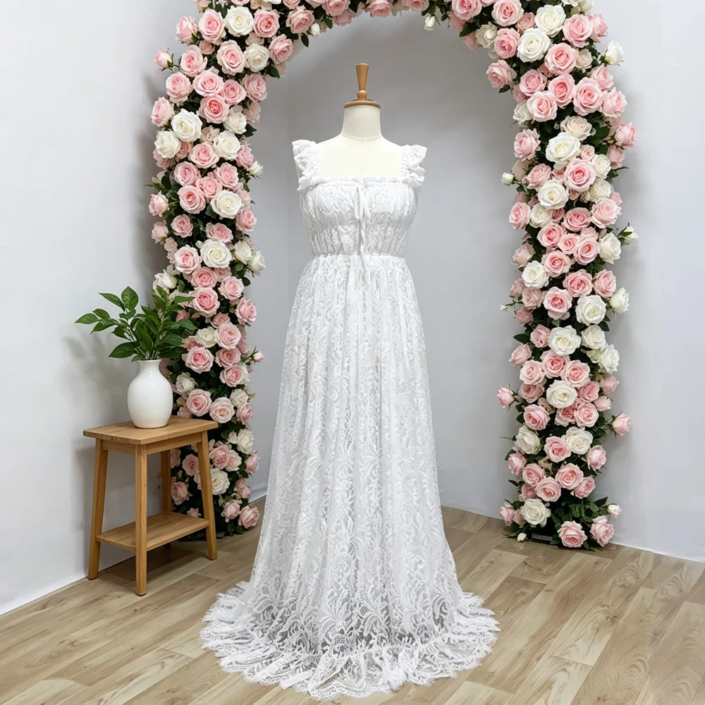 Off Shoulder Lace Camisole White Cashew Flower Dress Bohemian Photo Shooting Pregnancy Dress Photography Dress For Women