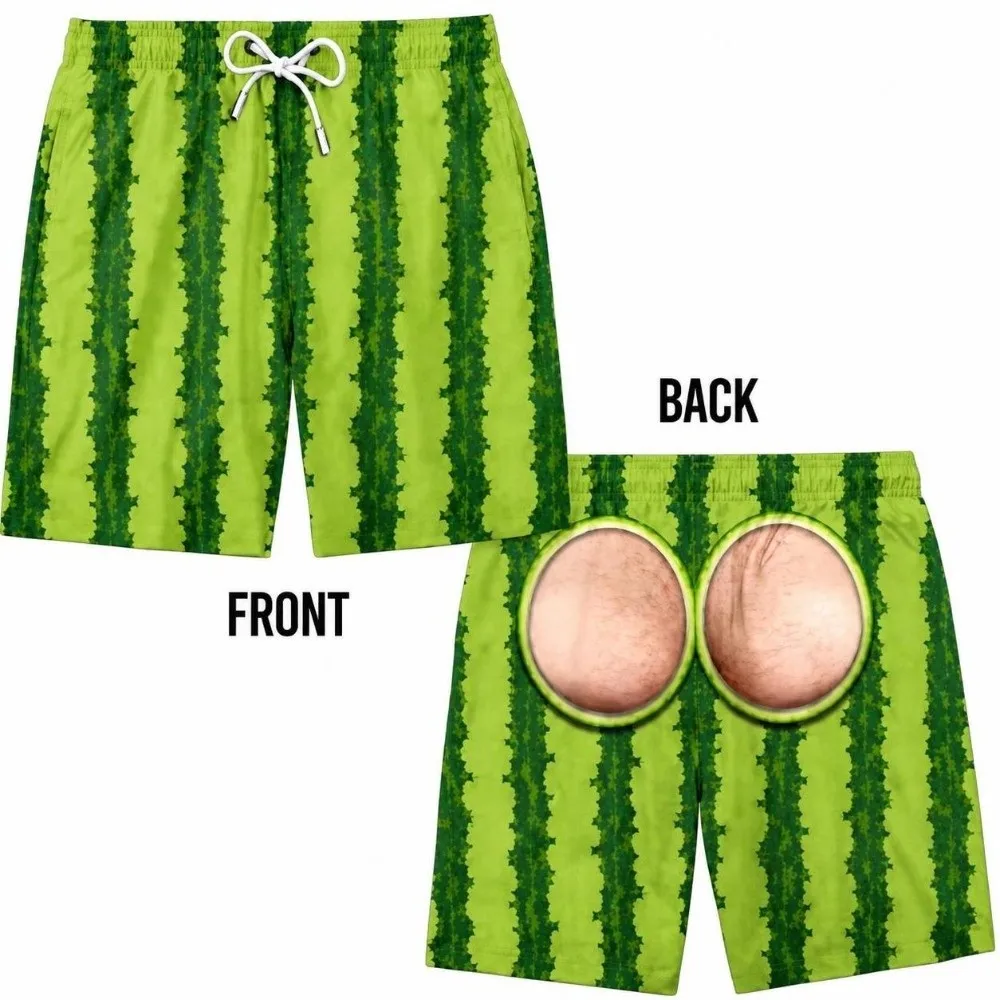 Loose-Fit Men Funny Board Shorts Elastic Breathable Print Beach Shorts Eye-Catching Fruit-Themed Novelty Swim Trunks