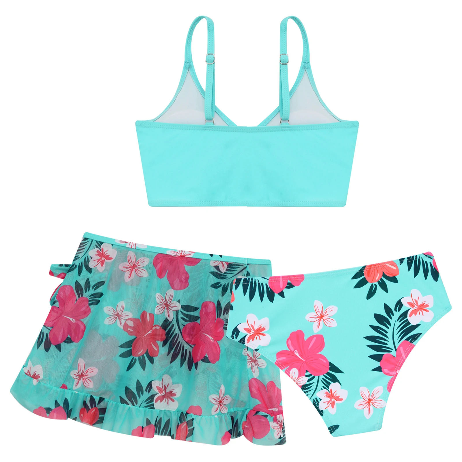 Floral Print Swim Suit for Girls Bathing Suits with Cover Up Skirt Beach Surf Tankini Swimwear