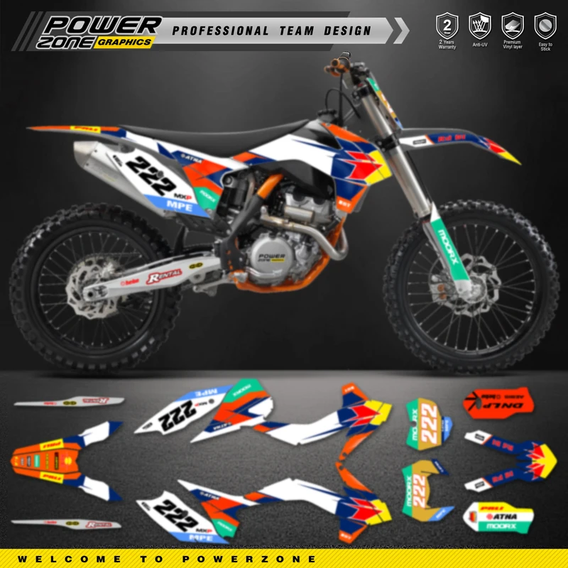 PowerZone Custom Team Graphics Backgrounds Decal Stickers Kit For KTM SX SXF 2013-2015 EXC XCW Enduro 2014-2016 125 to 500cc 109