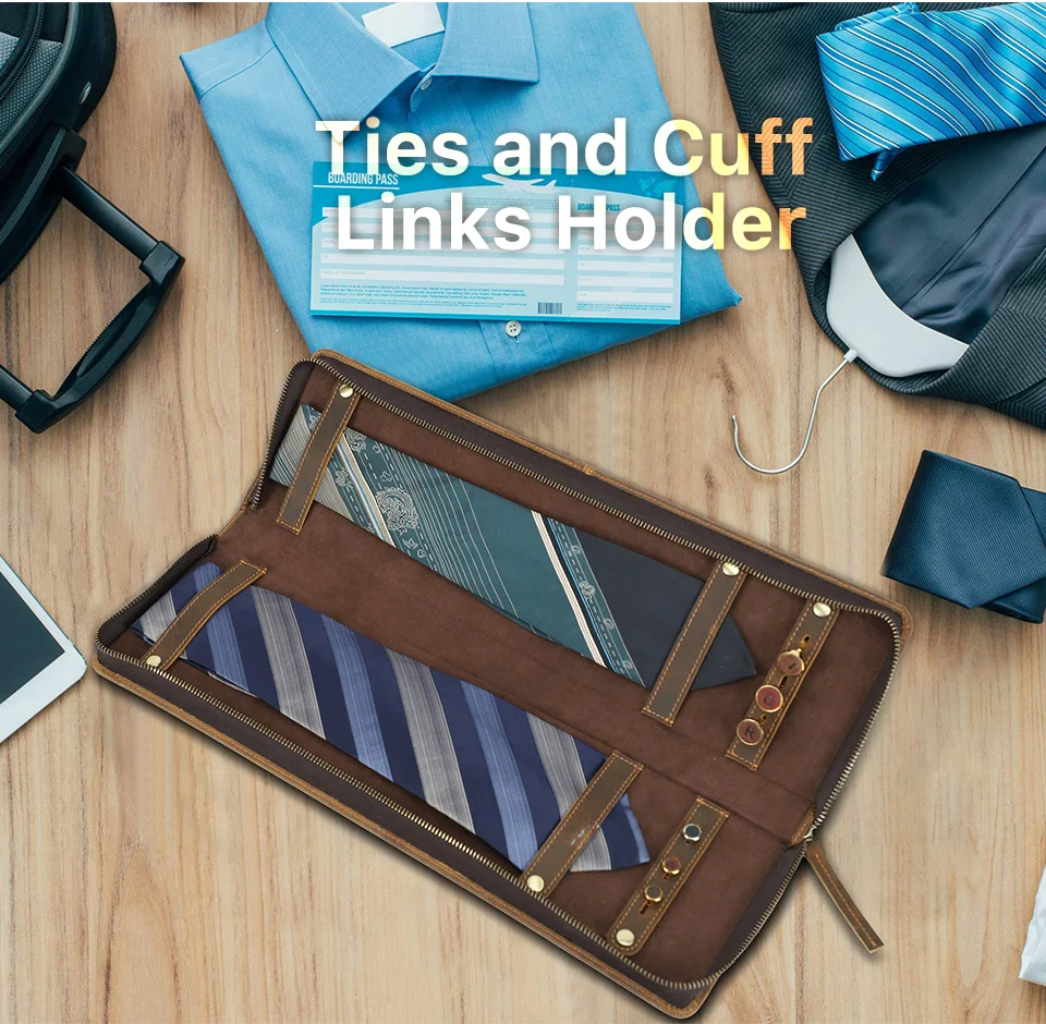 CONTACT'S FAMILIE Retro Leder Krawatte Organizer Box für Männer Krawatte Manschette Links Halter Reise Fall Lagerung Display Mäppchen Handgemachte – Detail 2