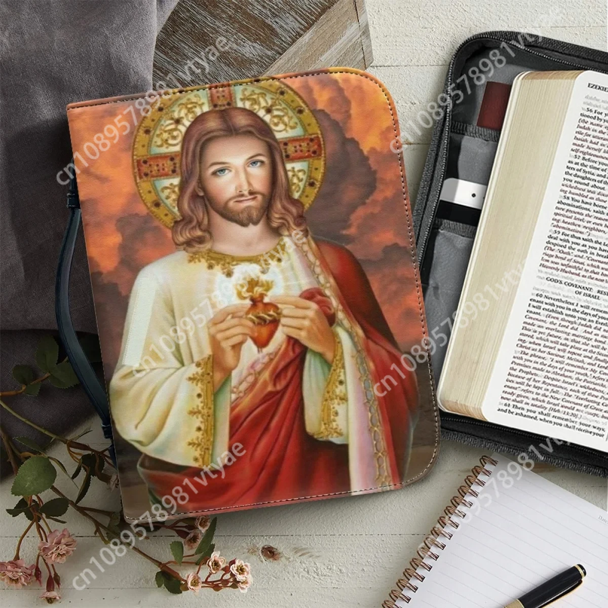 

Jesus Printing Bible Carrying Case for Women Handbags Zippered Handle Bible Case with Pockets Exquisite Bible Cover Case Gift