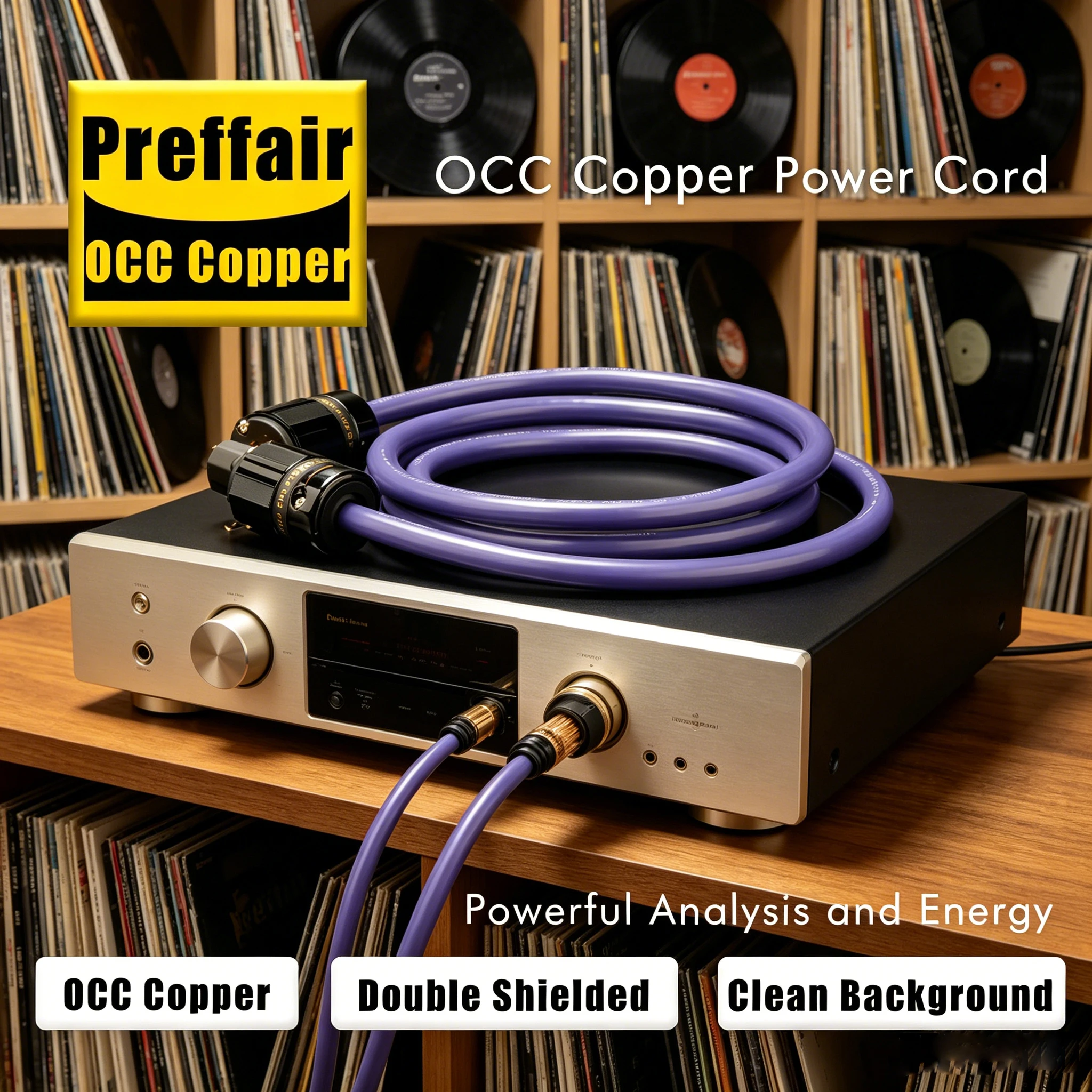 High end OCC Silver Plated AC Power Cable Audiophile US Power Cord copper Foil Braid Double Shielding Amplifier Power Cable