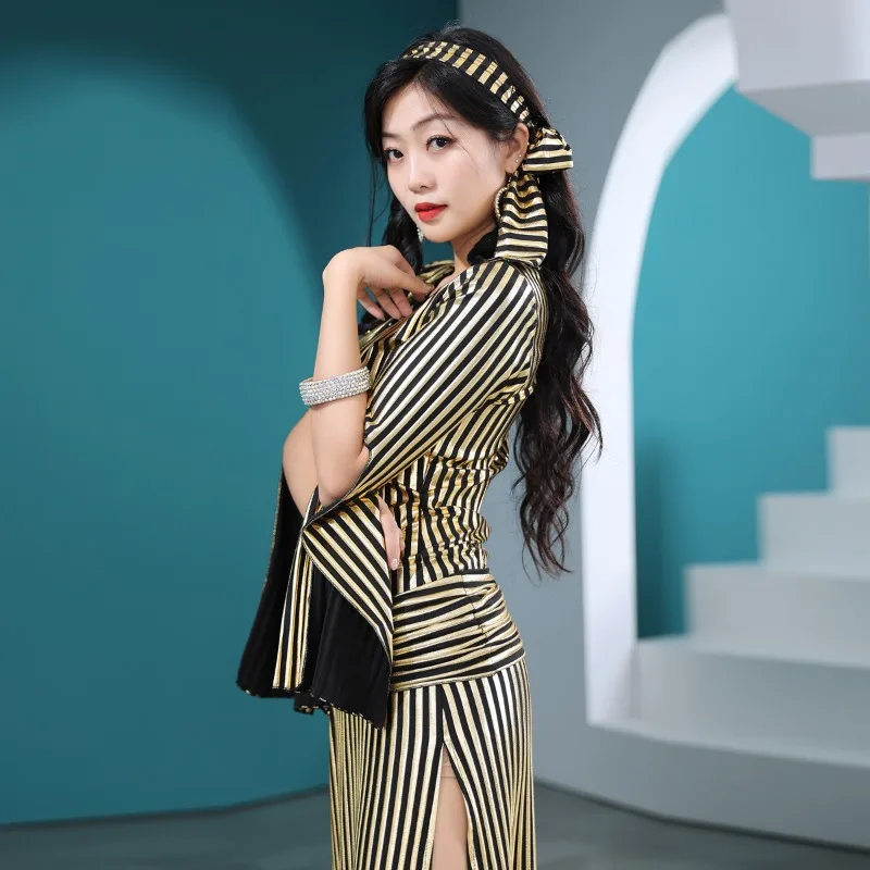 أزياء الرقص الشرقي المخصصة مجموعة أزياء الأداء النسائية قصب الروطان المصري الشعبي صيدي رداء فستان ملابس الراقصة الشرقية #3