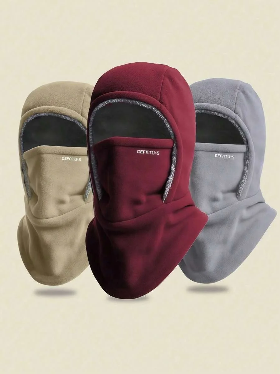 Unisex Solid Color Winter Warm Hat with Face Mask, Thermal Lined Windproof Neck Warmer for Outdoor Use