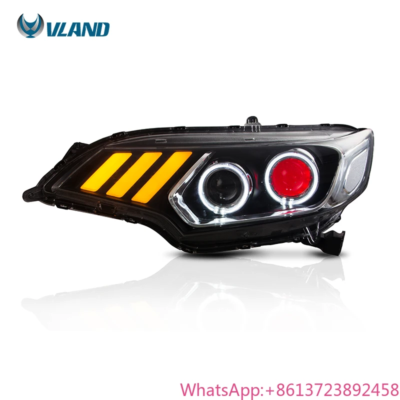 

VLAND Modified LED Headlights Head Light 2014-up Sequential Car Mustang Look Headlamp for Honda Jazz Fit