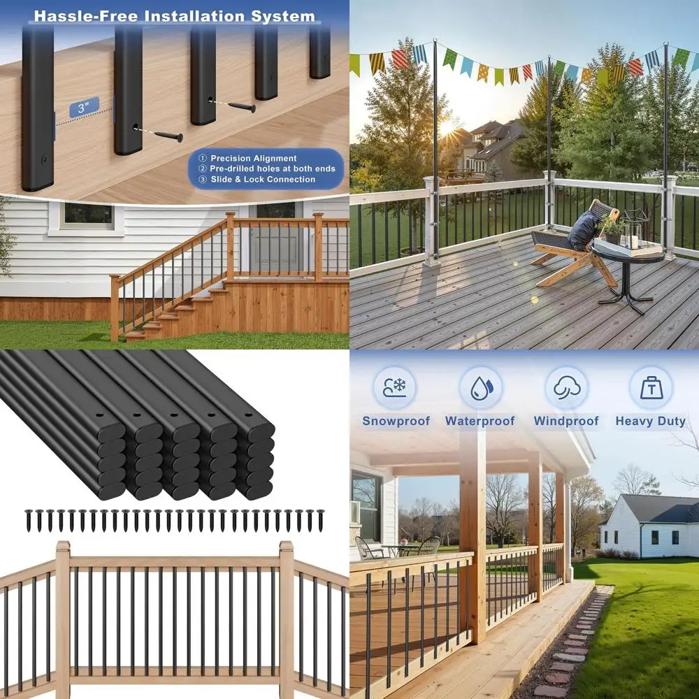

25-Pack 32 Hollow Metal Balusters for Staircases and Decks, Black Outdoor Indoor Railing System, 1.5mm Thick