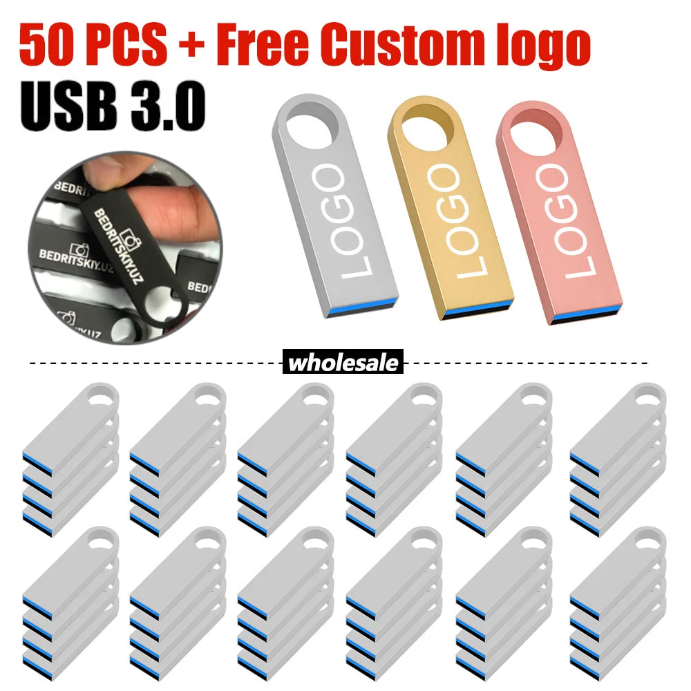 50PCS/lot Free Customized LOGO Metal USB 3.0 Flash drive Pen Drive 16GB Pendrive 32GB 64GB Memory cle usb Stick 8GB U Disk Gift