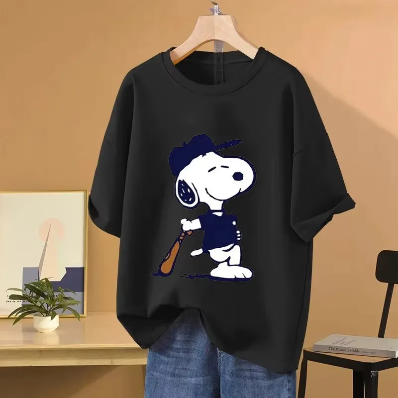 

Snoopy Baseball Cartoon Anime Women T-shirt Summer Short Sleeve 100% Cotton Men Tee Shirts Tops 2025 New Fashion Couple Clothes