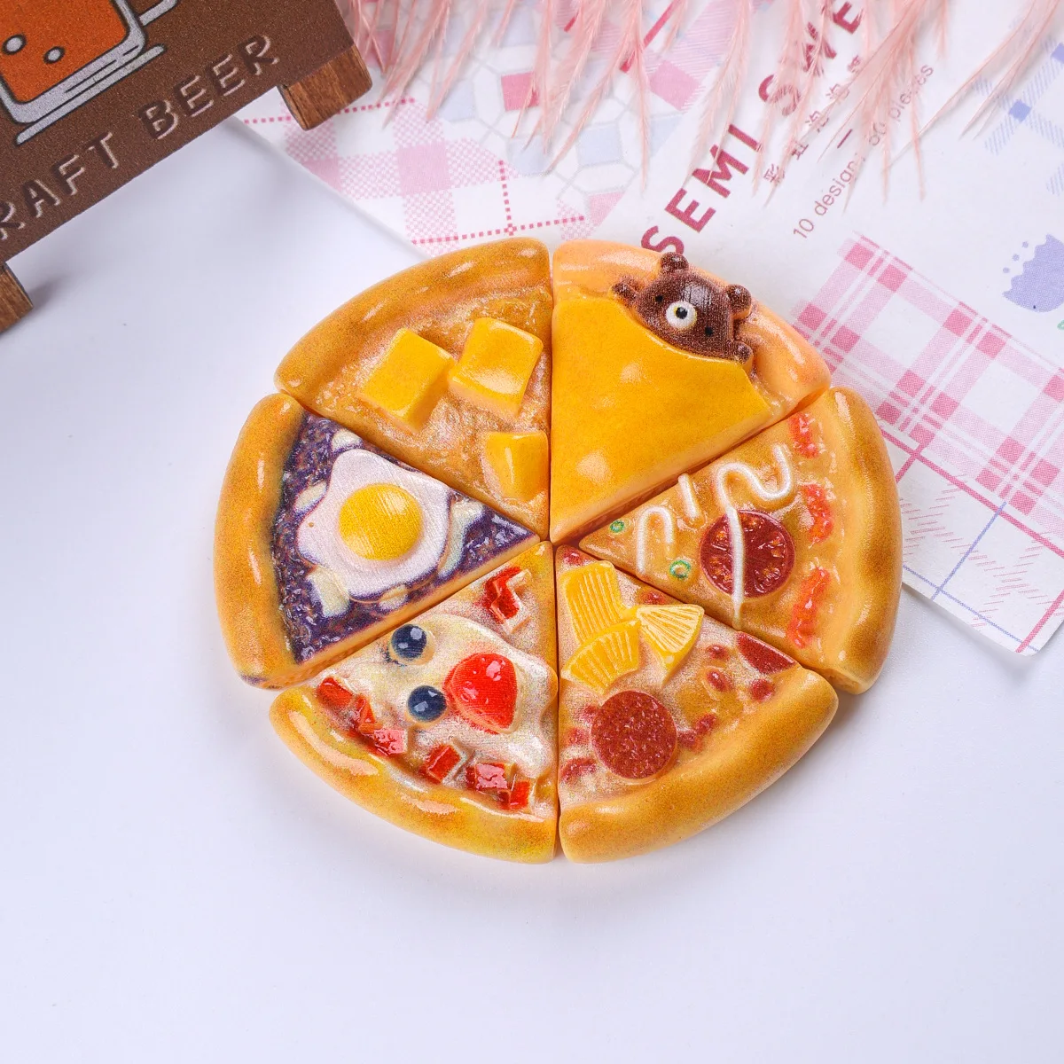6pcs Mini Pizza Models Fruit Egg Tringle Pizza Miniature Food Resin Accessories DIY Dollhouse Decoration Desktop Supplies