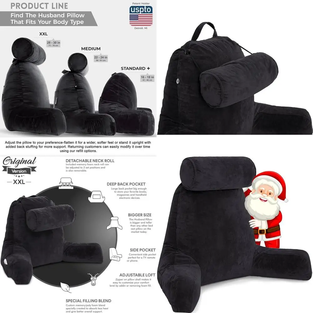 

Кресло-кровать с подушкой для чтения большого размера, подлокотниками и поддержкой спины — черная — эргономичная подушка-кровать для комфортного сидения и изменения