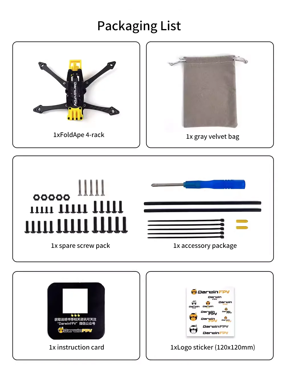 DarwinFPV FoldApe4 O3/ Analog Frame Kit 168mm Wheelbase DC with 4mm Thickness Arm For DarwinFPV FoldApe4 Folding Long Range FPV