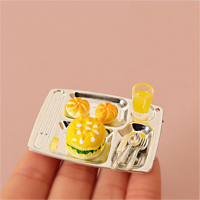 1/12 Dollhouse Mini Bread Hamburger Juice Set Simulation Kitchen Breakfast Food For Dolls House Decor Kids Pretend Play Toys