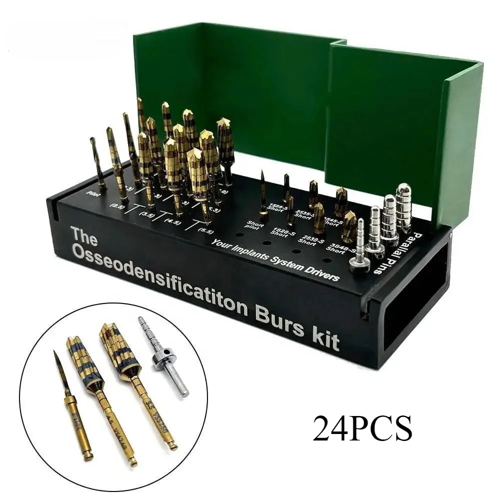 29pcs Osseodensification Burs Kit Dental Implant Drills with Bone Saw Disk Membrane Diamond Coated Dental Bur Drills Implant Kit