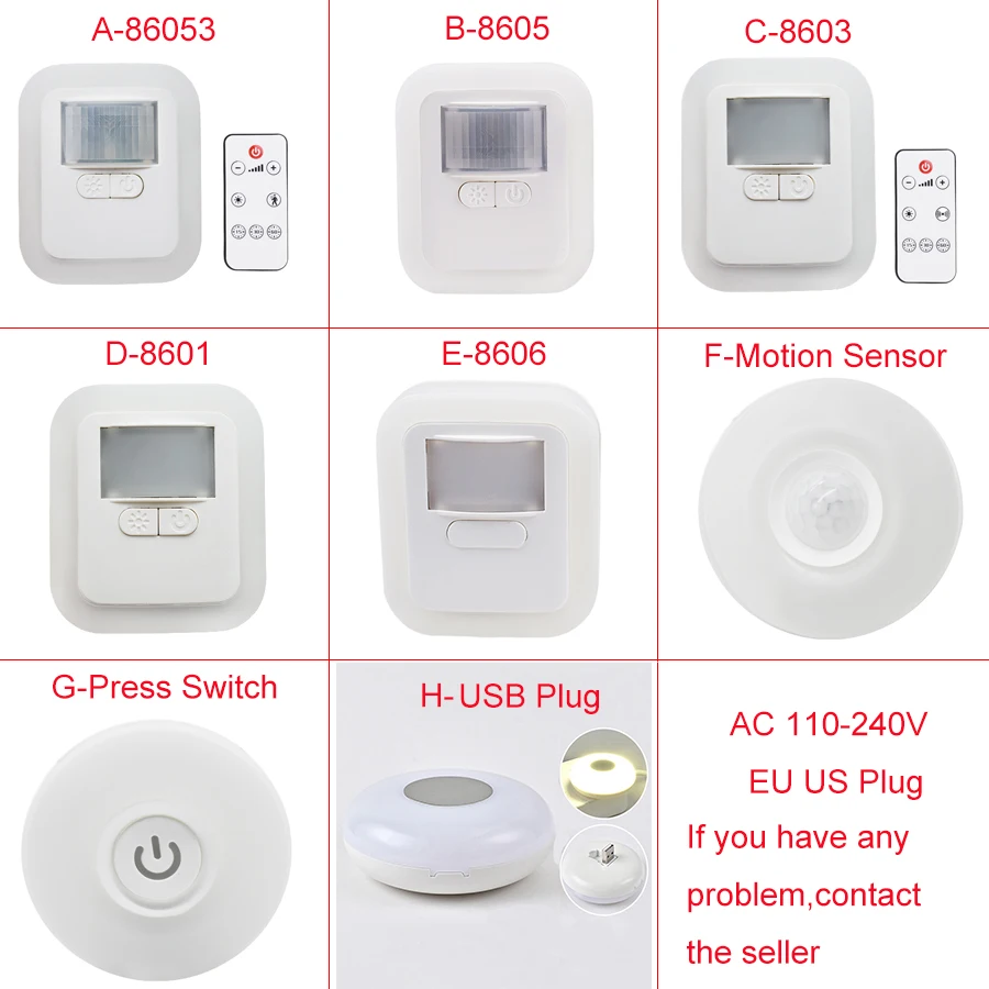 Interruptor de presión de luces nocturnas LED, lámpara nocturna inteligente con Control remoto inalámbrico, Sensor de movimiento PIR, escalera,