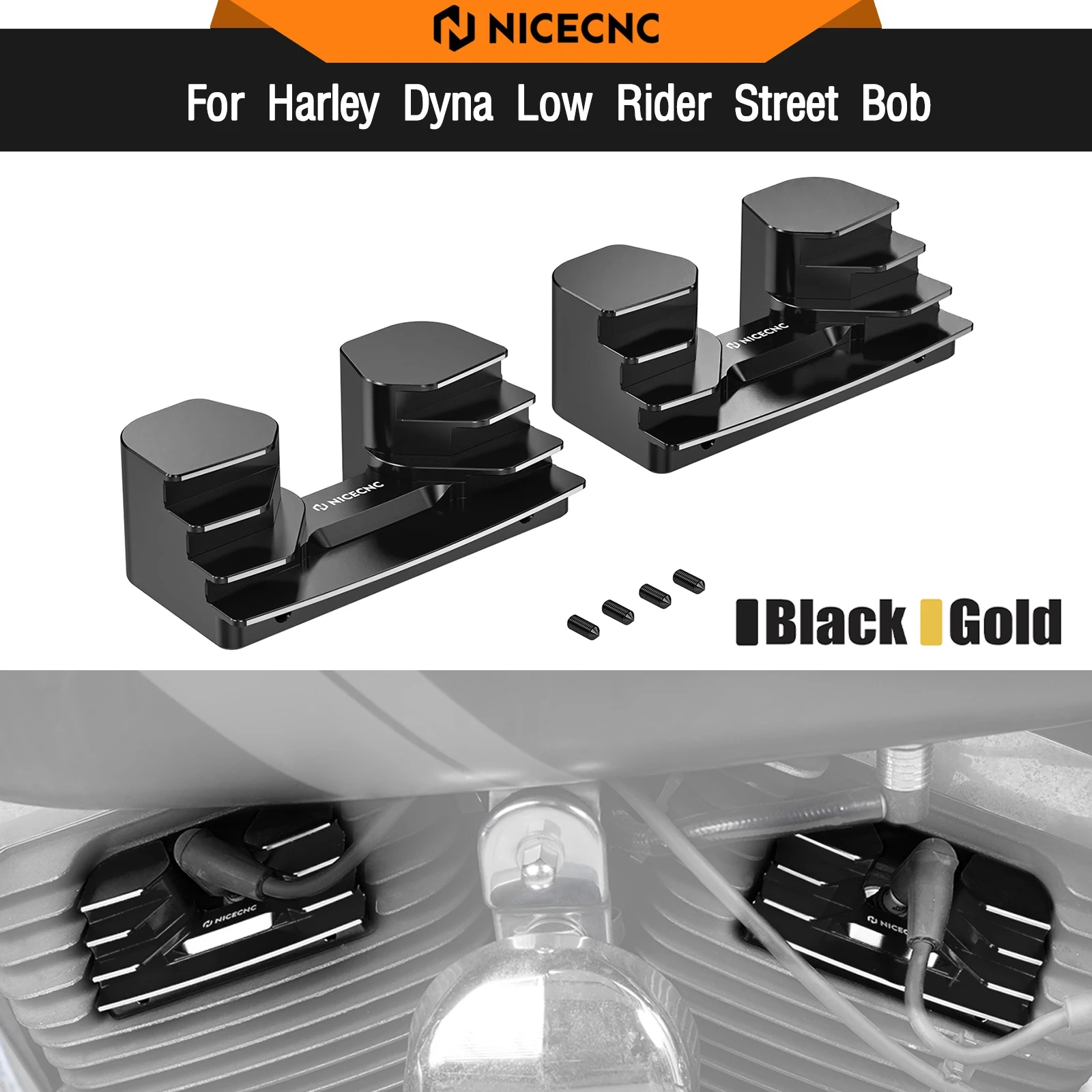 

For Harley Dyna Low Rider FXDL 1993-2017 Finned Spark Plug Cover Headbolt Bridge Street Bob FXD Super Glide SportFXDX Wide Glide