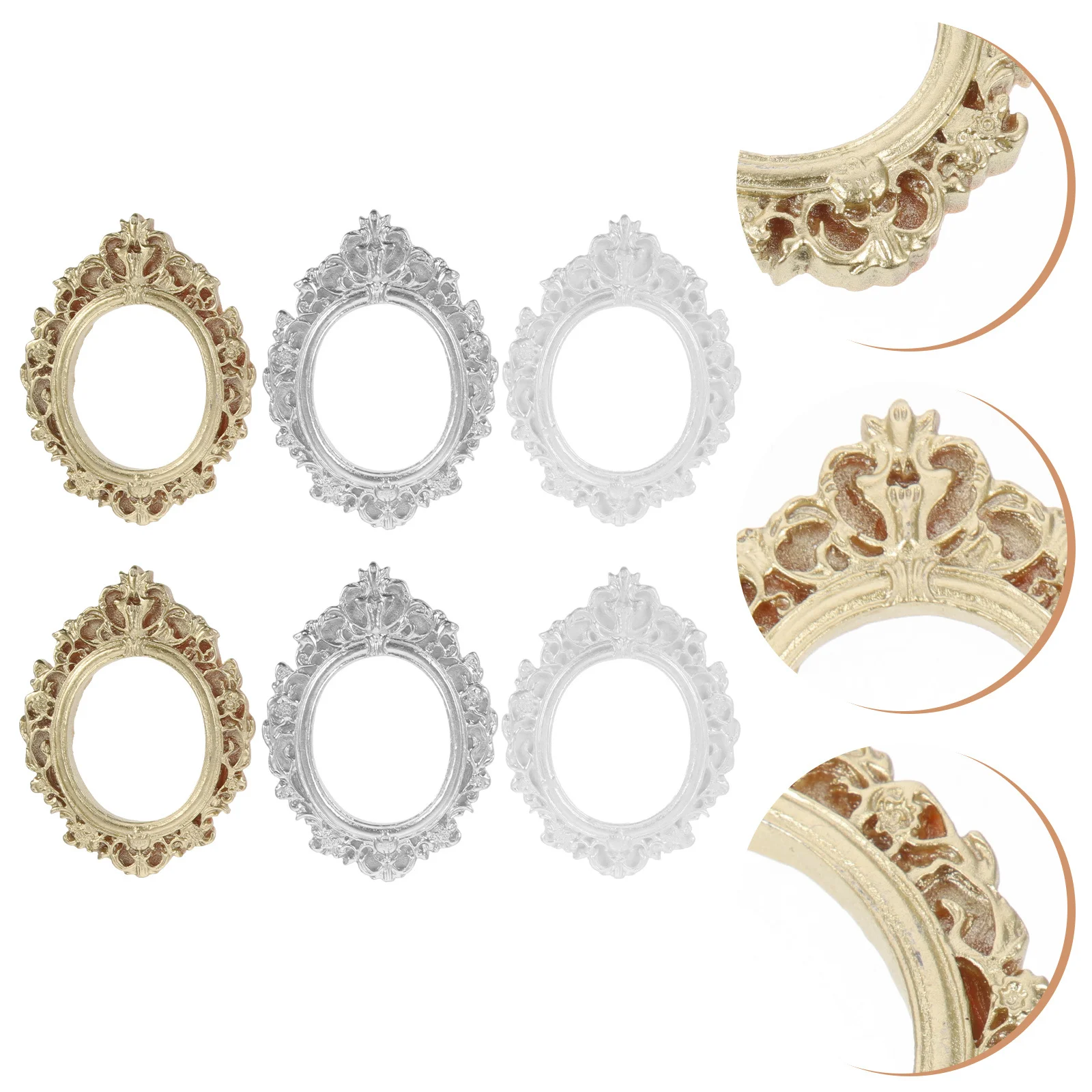 

6Pcs Mini Resin Photo Frame Retro Oval Vintage Style DIY Phone Case Decor Crafts Making Material Compact Picture Frames