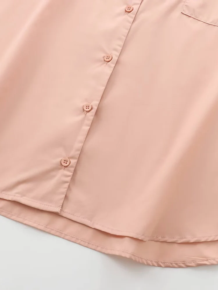 เสื้อเชิ้ตผ้าป๊อปลินแขนยาวสไตล์ยุโรปและอเมริกัน แฟชั่นฤดูใบไม้ร่วงใหม่ สำหรับผู้หญิง ดีไซน์เรียบง่าย สไตล์ลำลอง มีกระเป๋าเสื้อ