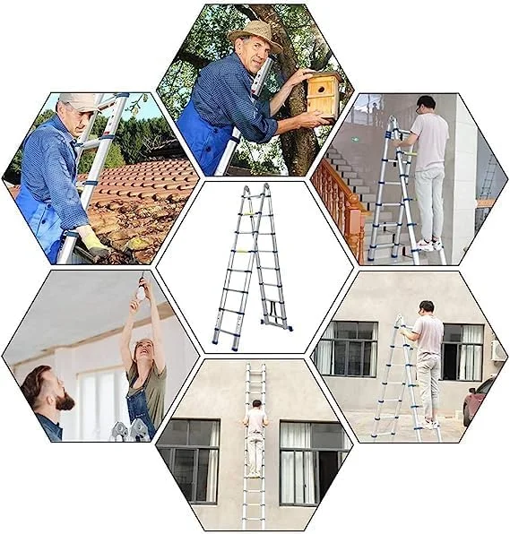 Fotografia 3: Escada dobrável de alumínio de 2,5 m, extensível até 5m de altura, construção robusta, adequada para uso doméstico e em oficinas.