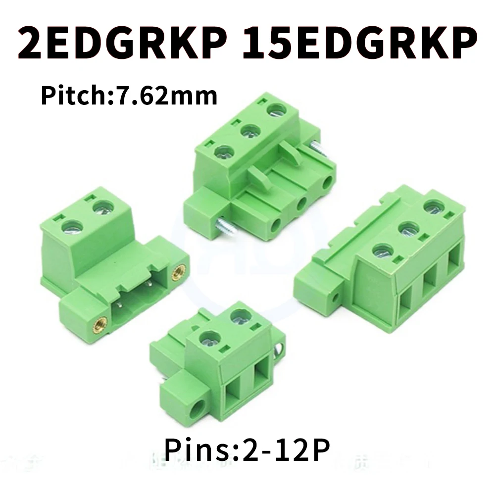 

(5 Sets) KF 2EDGRKP + 2EDGKM 7.62mm Solderless Butt Splice with Flange 15EDGRKP 2EDGKPM 7.62 Plug-in Terminal Block Pair Set