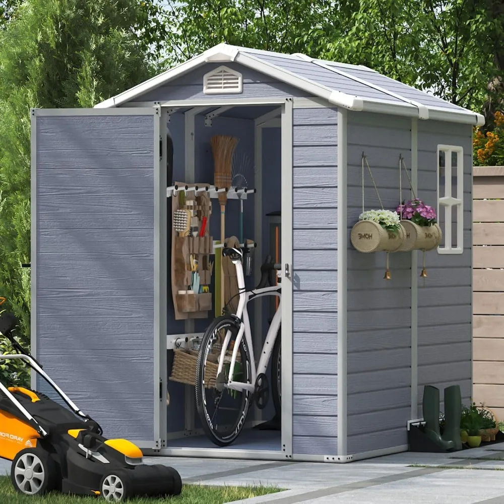 6'x4' Resin Outdoor Storage Shed Utility Tool Shed Storage House, Multi-Purpose Utility Tool House Applicable for Bike