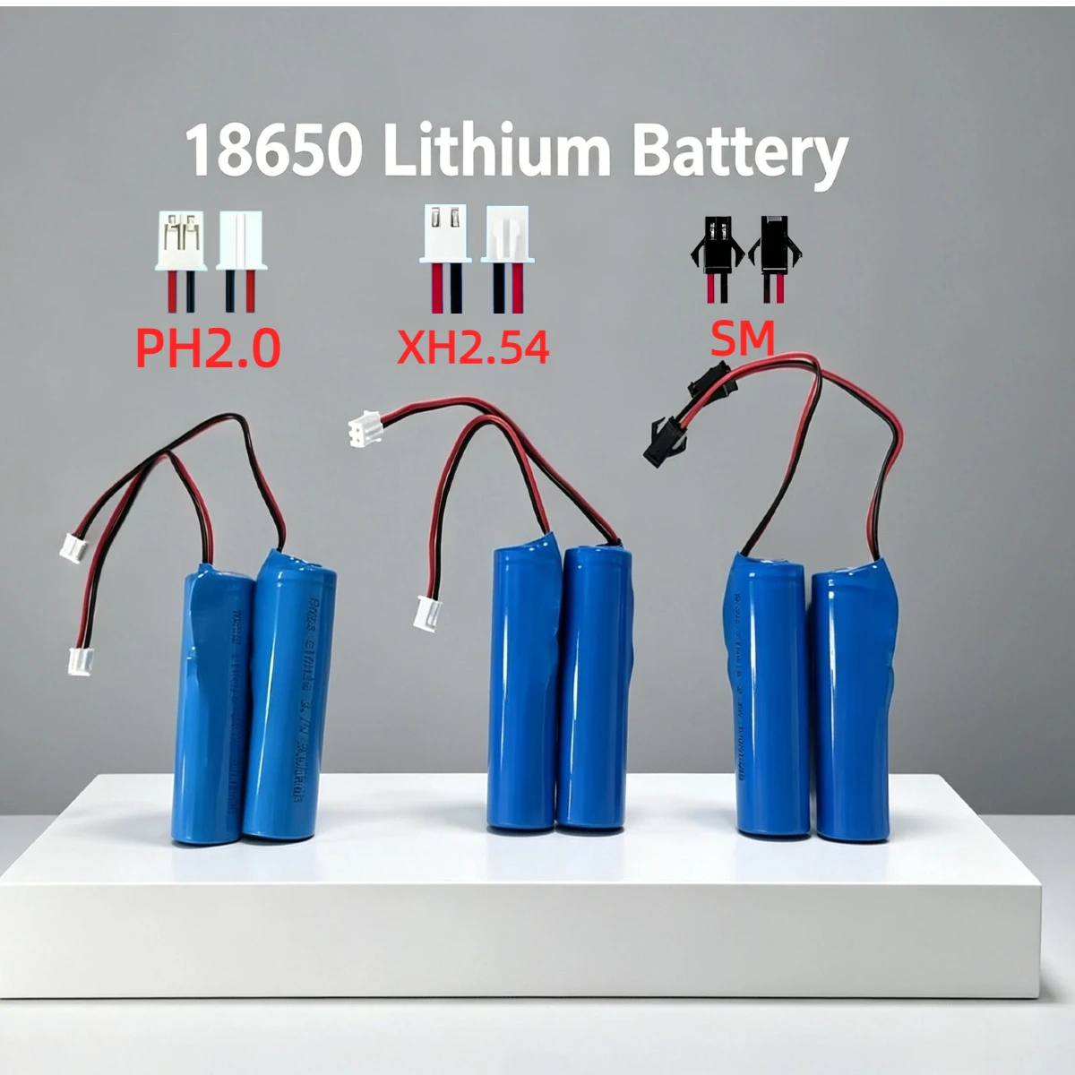 3.7V 3000mAhPH2.0/XH2.54/SM plug18650 lithium ion rechargeable battery with PCB for speakers, radios, headlights, toys, etc.
