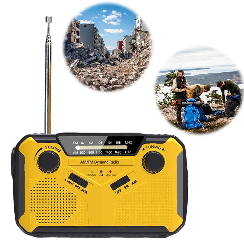 Hand Crank Radio with LED Flashlight Power Bank SOS Alarm Emergency Weather Radio Rechargeable Radio for Emergency Hurricane