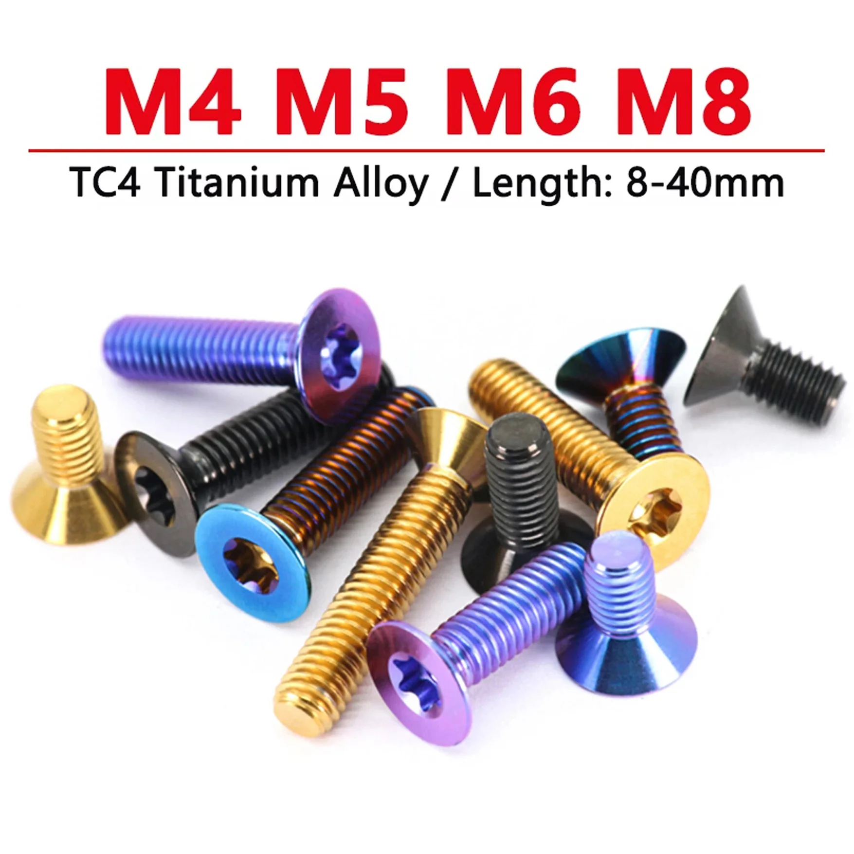 

Titanium Alloy Countersunk Head Torx Screw / Flat Head Electric Motorcycle Modification Bolt M4/M5/M6x8 10 12 15 20 25 30~40mm