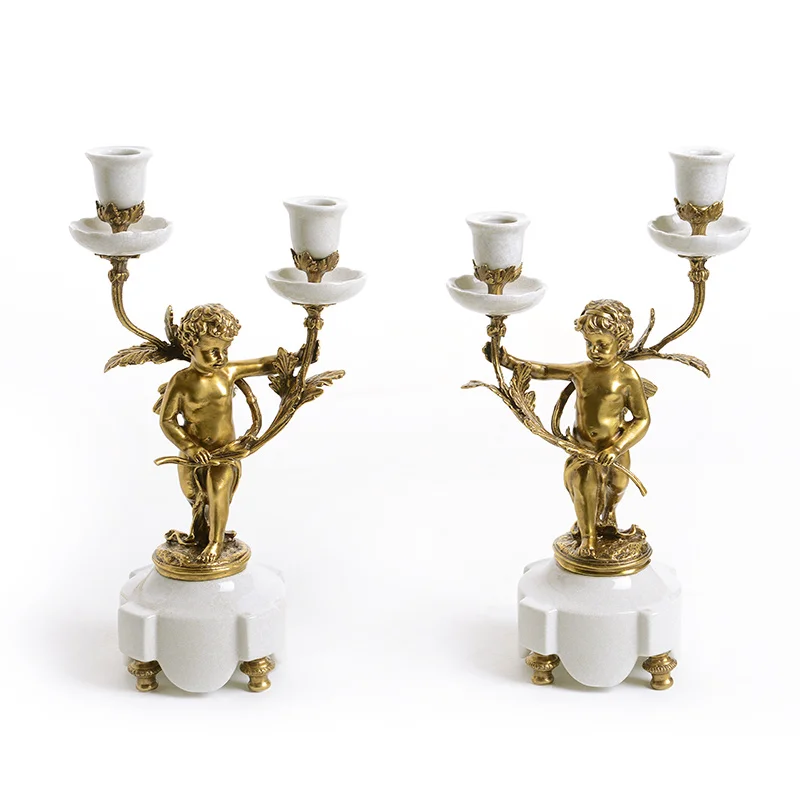 Luxury Home Accessories Candlestick Holder Bronze Angel Statue Dining Table