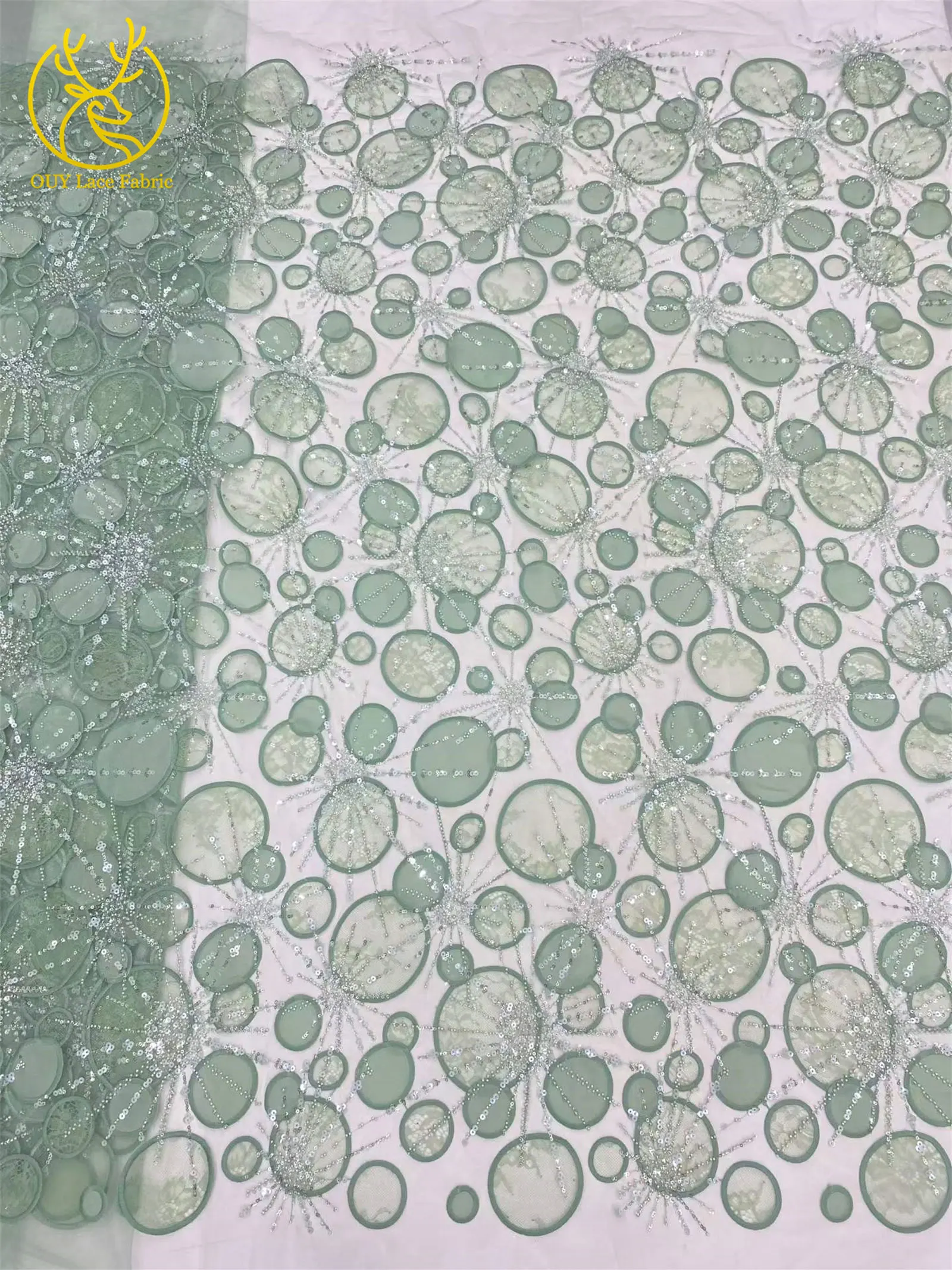 Luxuriöser afrikanischer Spitzenstoff mit Pailletten-Stickerei, gelb, 5 Yards, französischer nigerianischer Tüll-Spitzenstoff für Damen-Partykleider zum Nähen – Detail 16