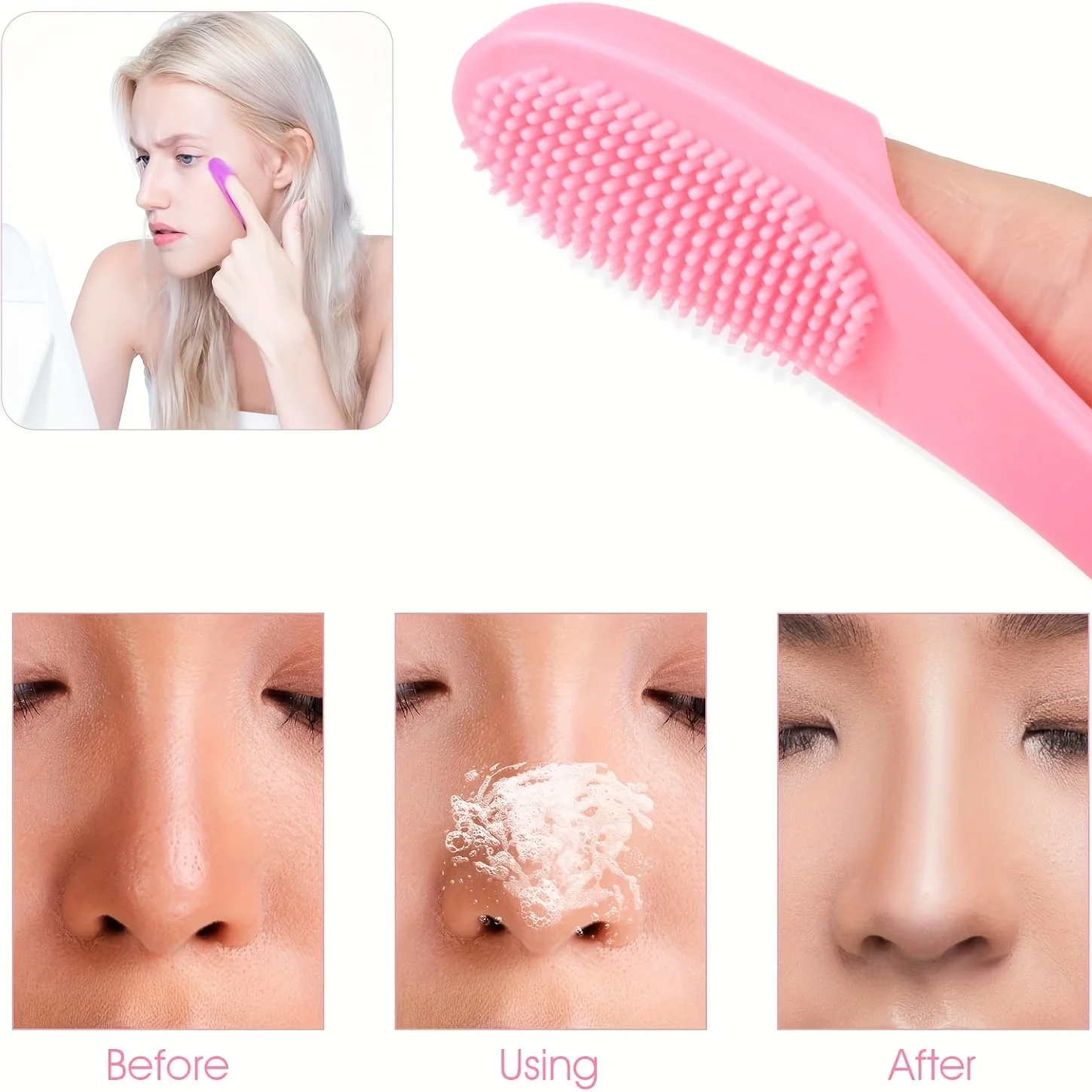 Escova de nariz de silicone limpador de poros faciais portátil cravo dupla face escovas de massagem ferramenta de limpeza de beleza facial esfoliante nasal