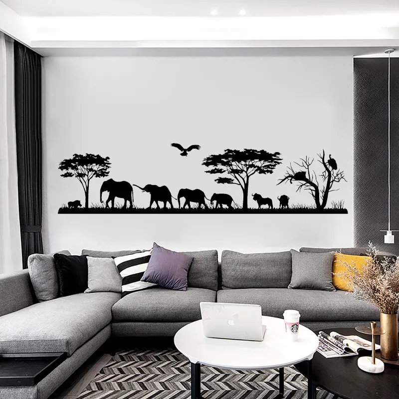 

Large Size Safari Wild Animals Wall Decal Jungle Wall Decal African Elephants Vinyl Sticker Bedroom Nursery Animal Decor 3114