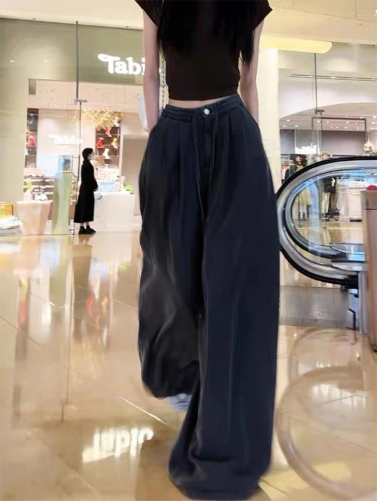 Jean femme Denim pantalon empilé à volants plissé drapé fendu fente asymétrique détail côté femme vêtements mode Unique