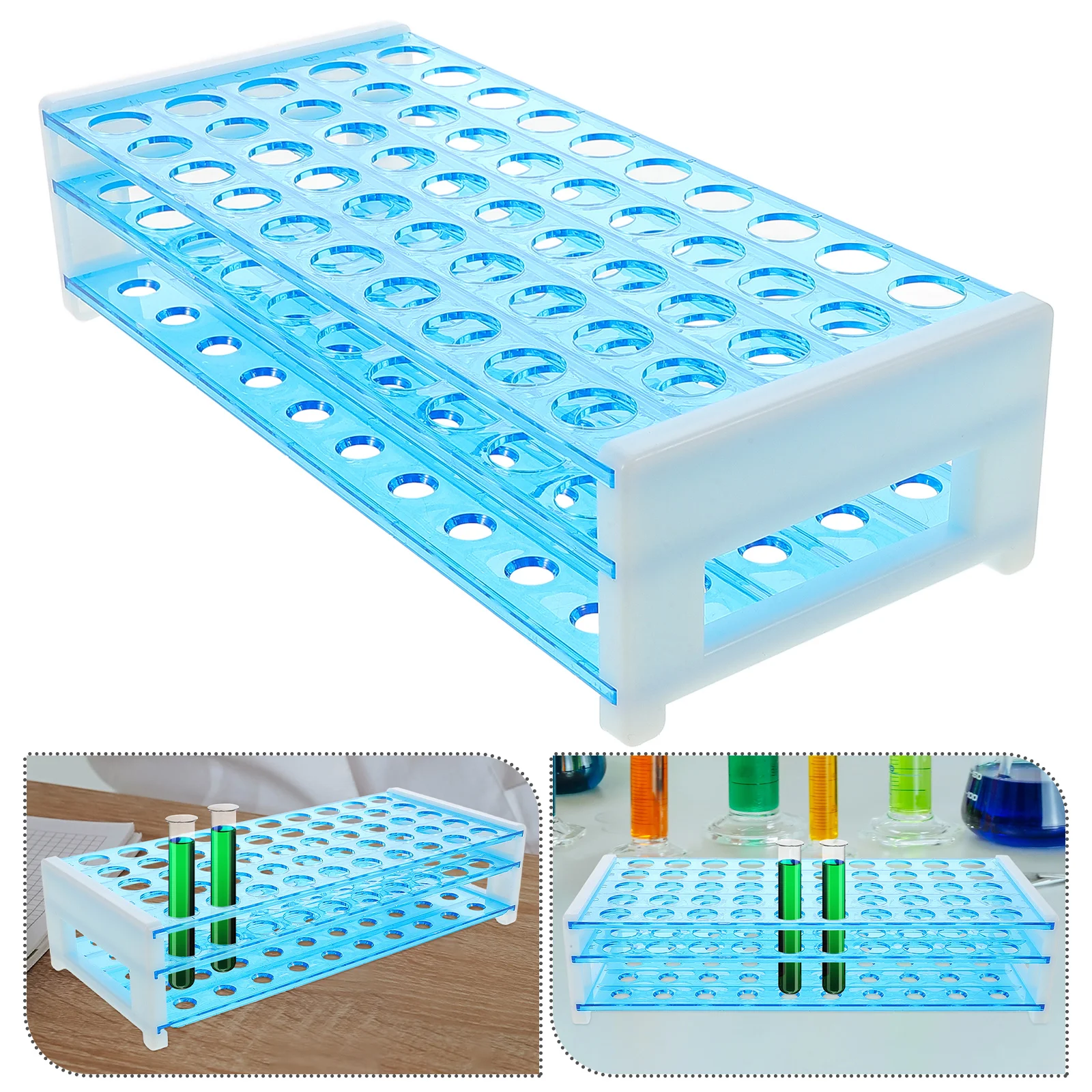 

16mm Hole 50 Wells Test Tube Rack Shallow Blue Large Capacity Lab Storage ganizer Material Tube Holder