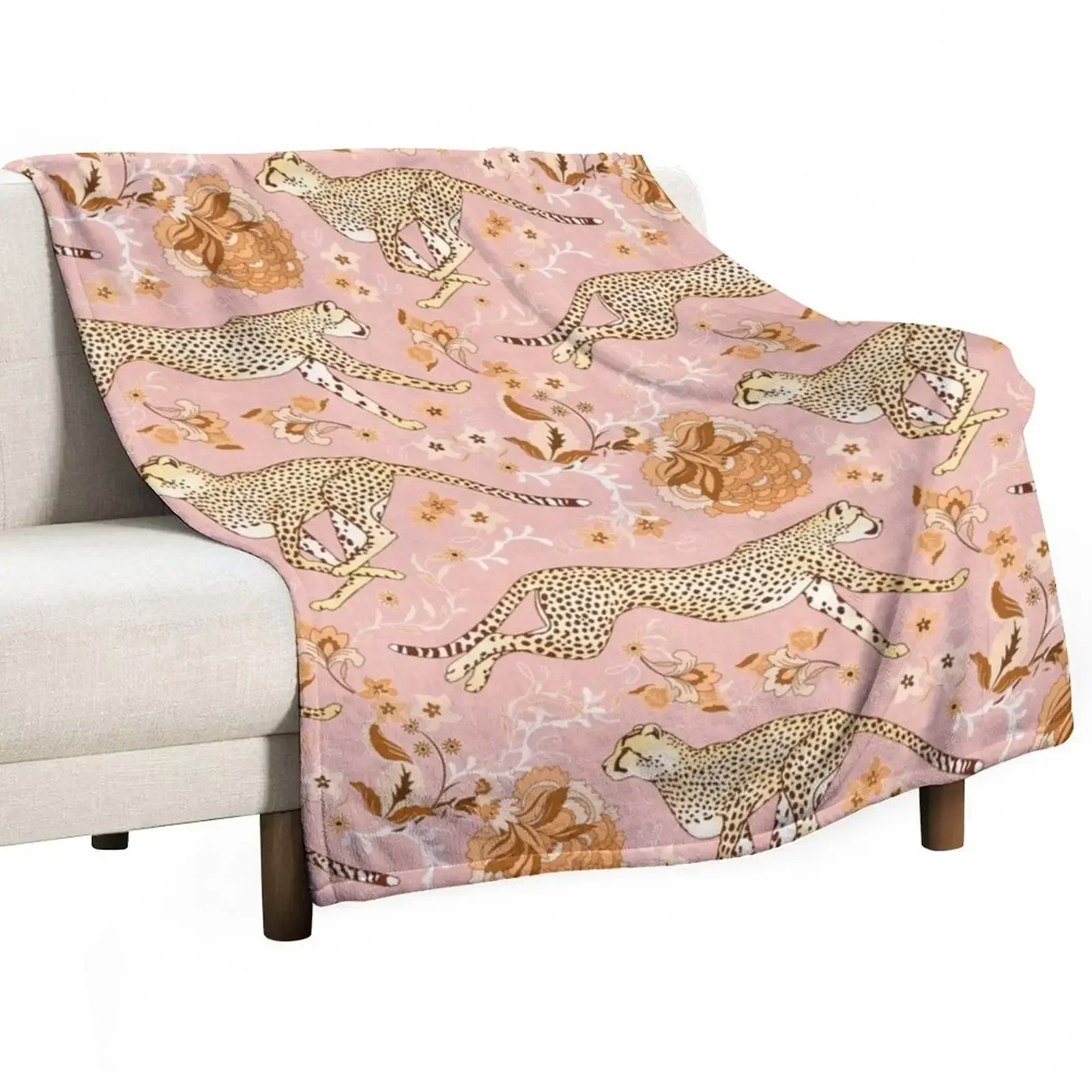 

Cheetah Chintz - light orange and dusky rose Throw Blanket Multi-Purpose anime Blankets Sofas Of Decoration Blankets