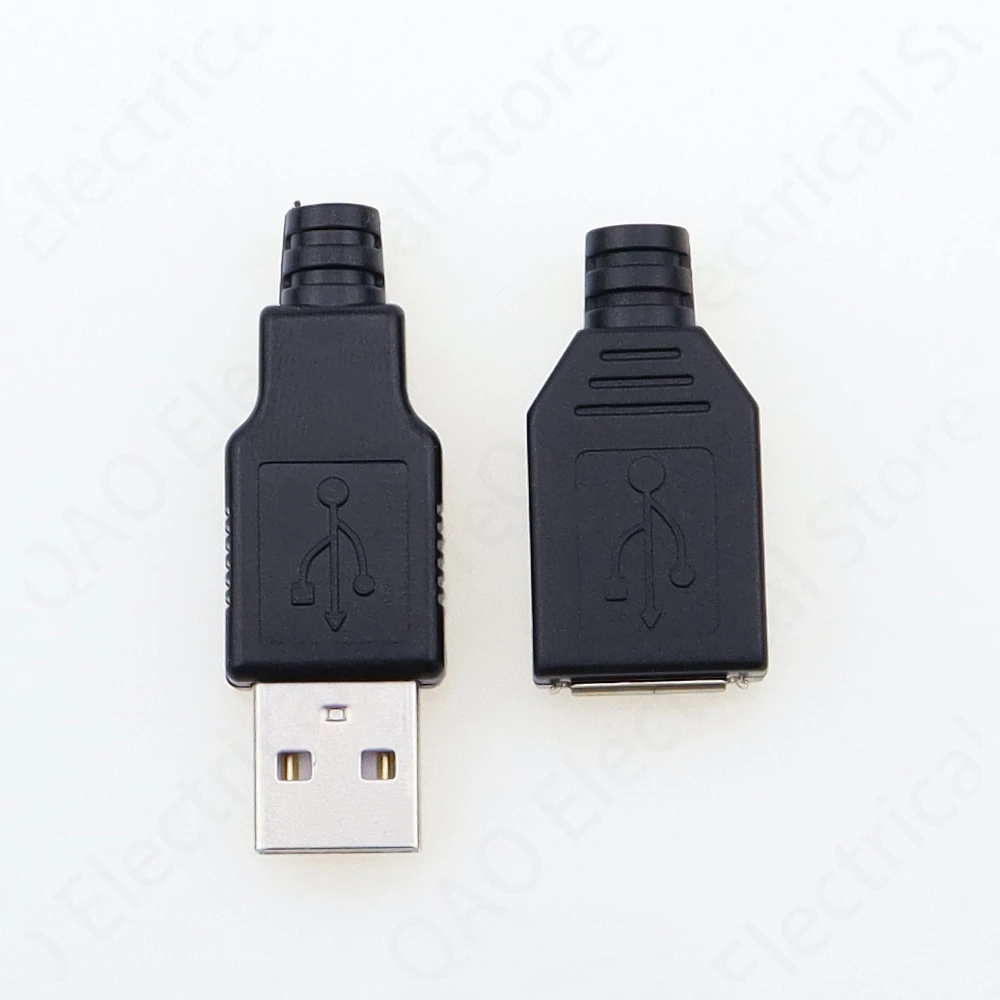 10pcs Tipo A Masculino Feminino USB 4 Pin Plug Socket Connector Com Tampa de plástico preto Tipo-A DIY Kits
