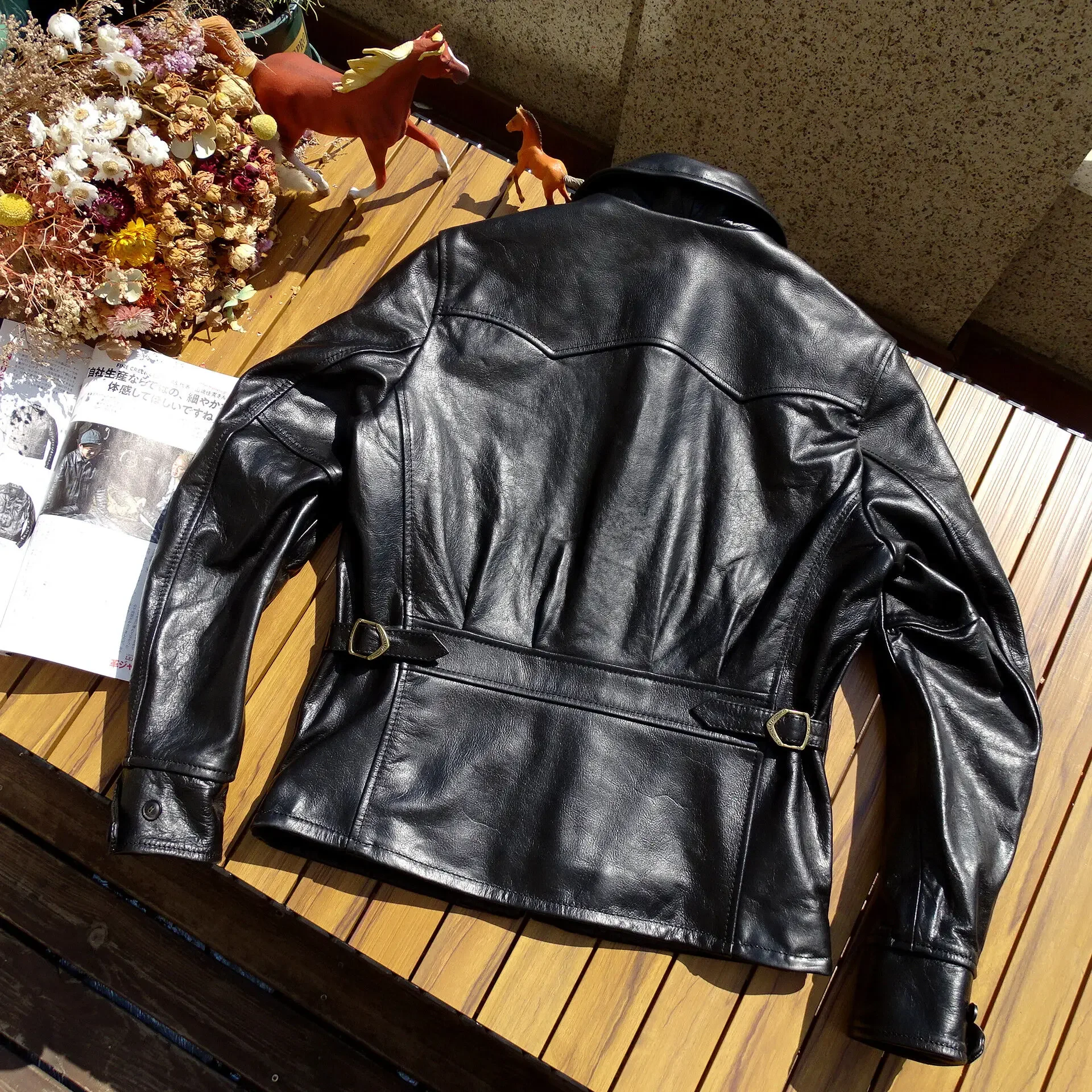 Men's Leather Jacket Horsehide Black Slim Fit 1930s Classic Cafe Racer Motorcycle Autumn Winter Wear Vintage Clothes