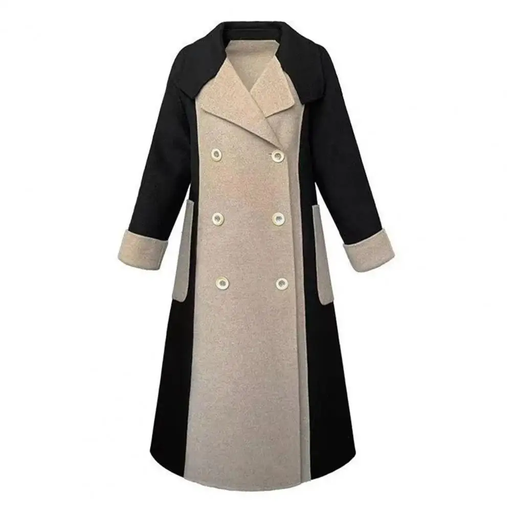 Casual Winter Jacket Stylish Women's Double-breasted Winter Overcoat with Belt Pockets Loose Fit Thermal Long for Commuting