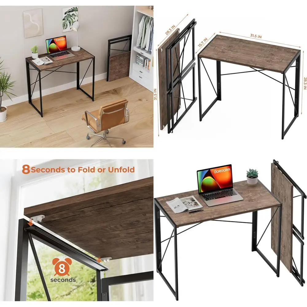 

Compact 31.5 Folding Desk for Portable Use - Ideal for Home, Office, Dorms in Brown