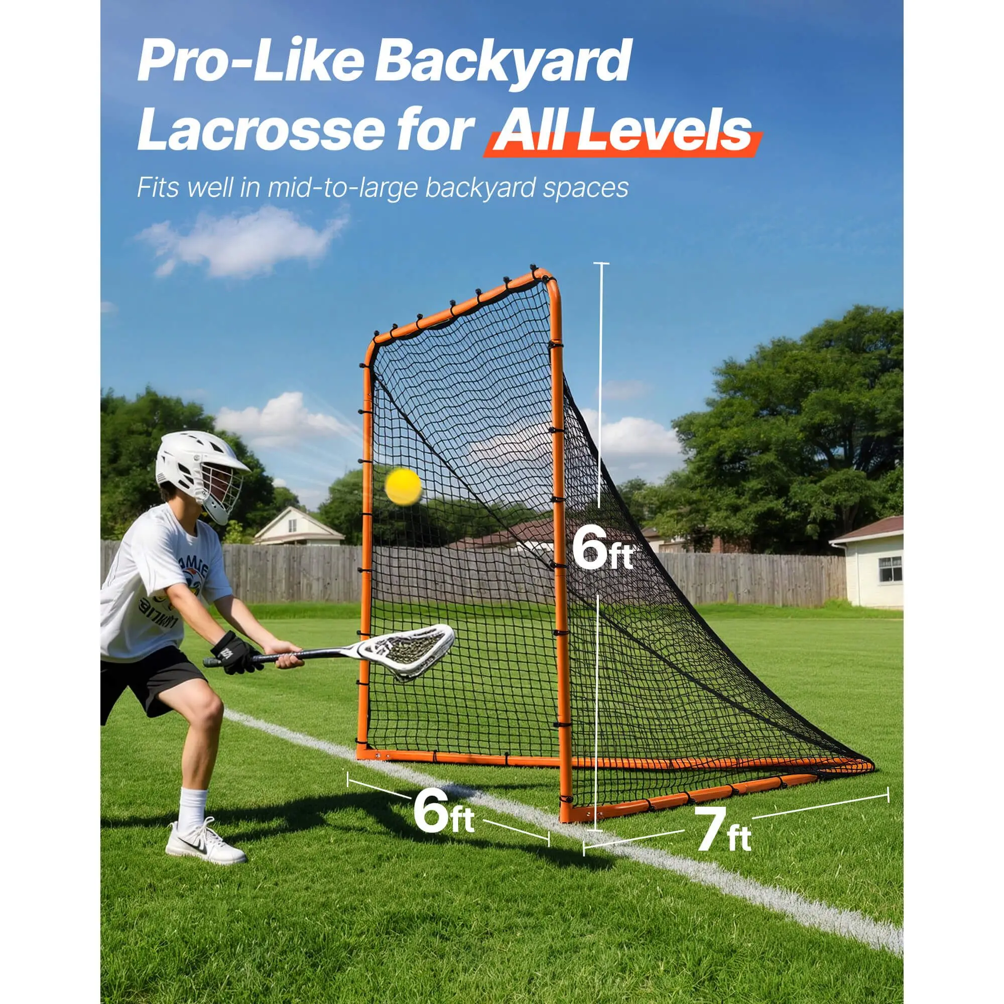 Lacrosse Goal, 6' x 6' Lacrosse Net, Folding Portable Backyard Lacrosse Training Equipment, Steel Frame Training Net, Quick & Ea