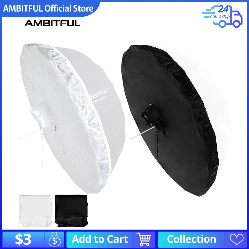 AMBITFUL 105cm 130cm 160cm Umbrella Diffuser White Transparent Black Reflector Parabolic Umbrella Cover