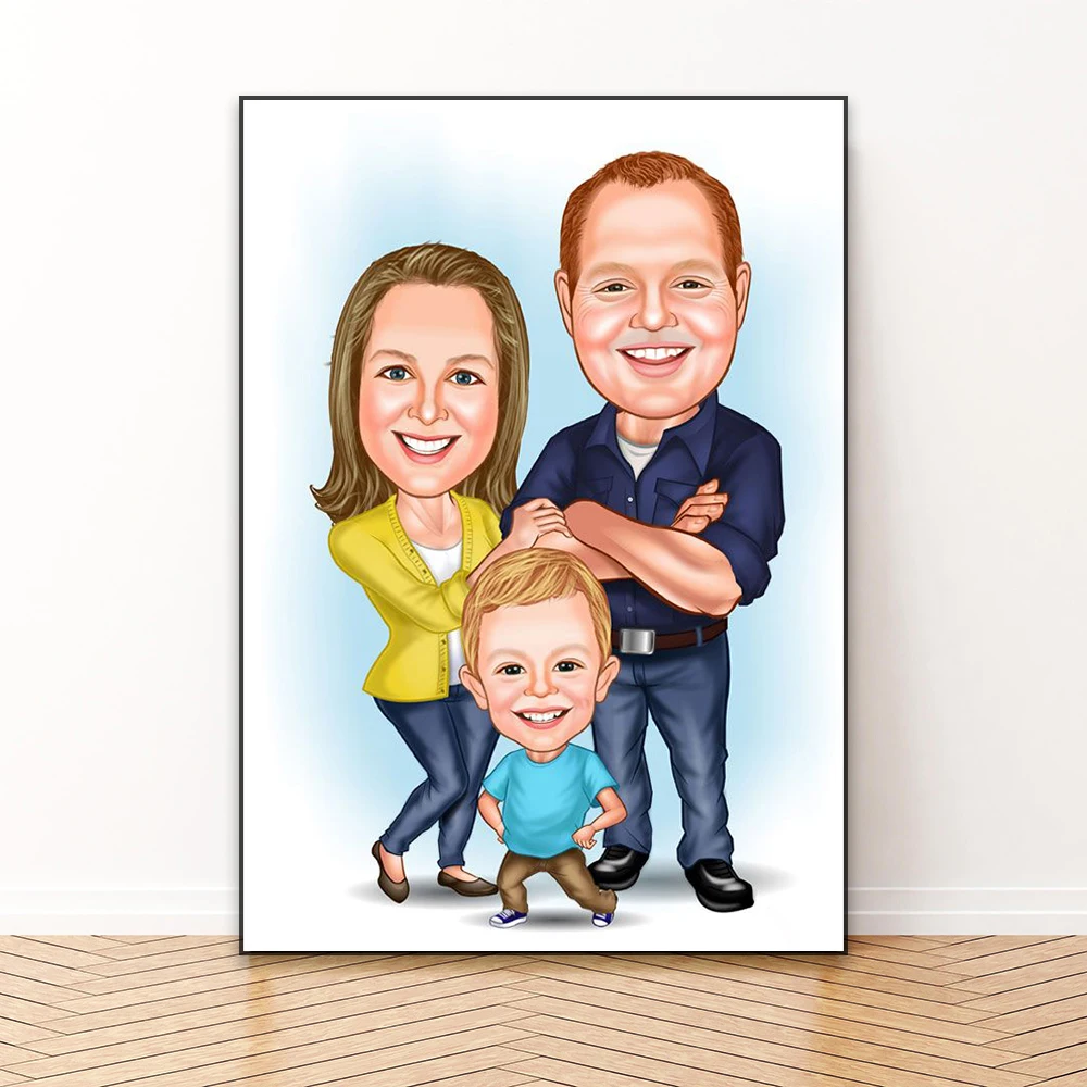 Custom Family Cartoon Portrait Poster Personalized Family Portrait Prints Gift For Family Caricature From Photo Bedroom Decor