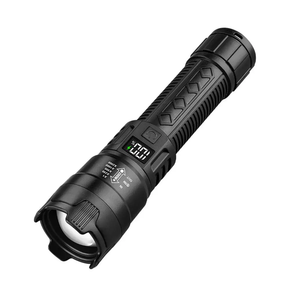 High Power Led Flashlights 2000LM Tactical With Display Hand Light USB Outdoor Camping Built-in Use Battery Charging Lanter C1E8