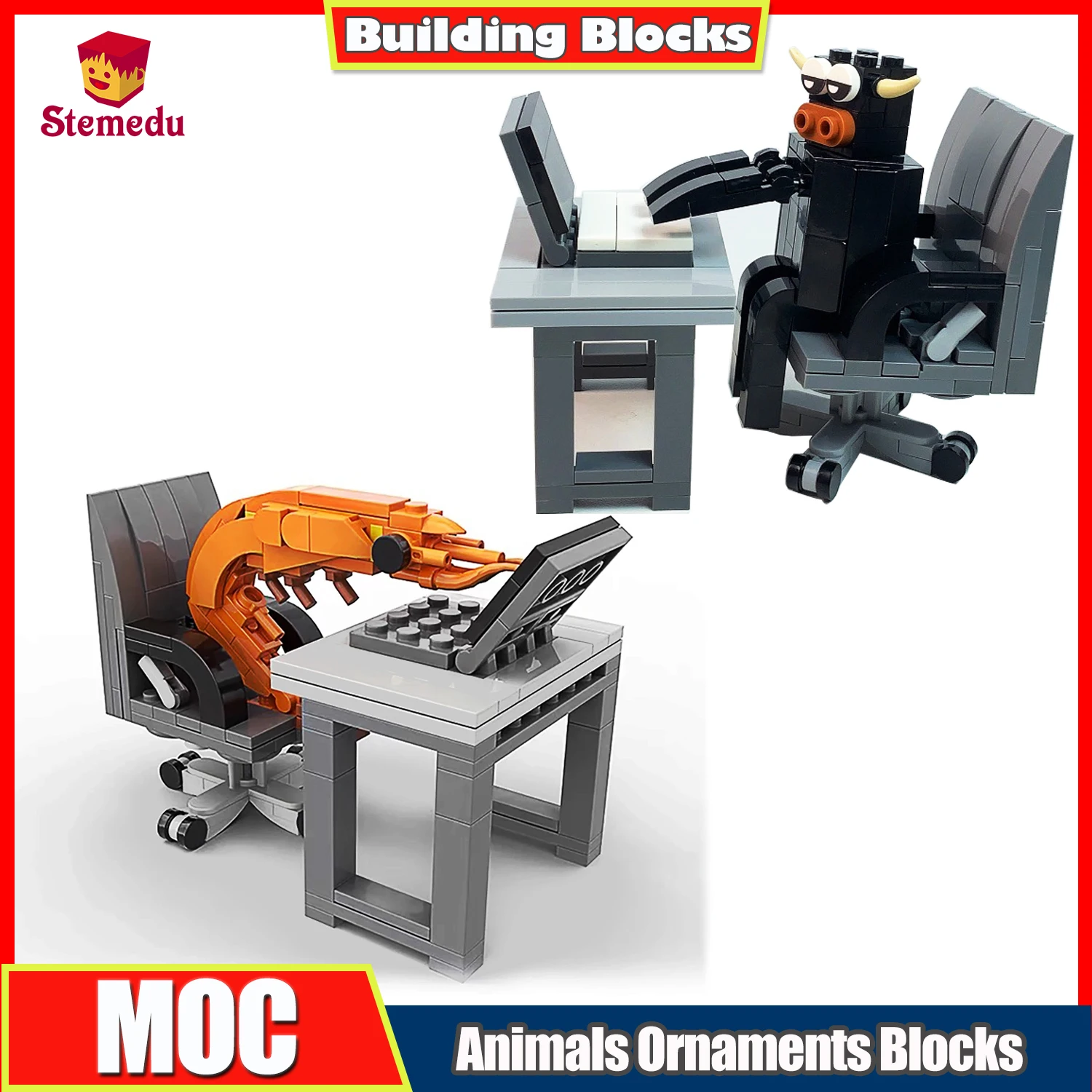 

Креативные рабочие креветки, рабочая модель коровы, набор строительных блоков, головоломки, собранные игрушки, настольные украшения, раки, MOC, кирпичи